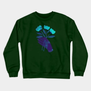 Dark purple blue hand with turquoise flowers for you on yellow Crewneck Sweatshirt